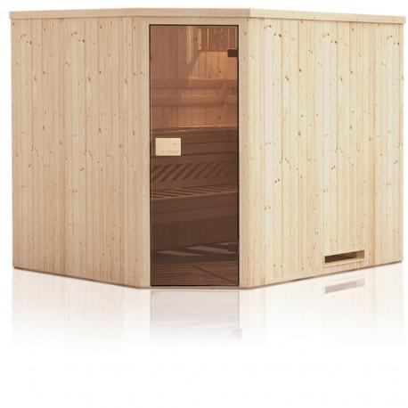 Cabine de sauna d'angle 194x175x199 avec poêle HARVIA VEGA 8KW et commande déportée_0