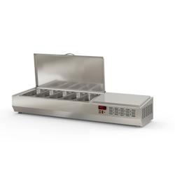 CORECO Vitrinette D'Exposition - Presentoir A Ingredients Avec Couvercle Inox - +2/+80 - 1345X396X605 - Inox  - Capacite 5 Bacs Gn1/3 EI135-T-1/3 - Ac_0