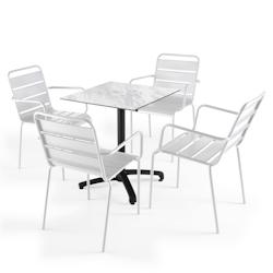 Oviala Business Ensemble table de jardin stratifié marbre et 4 fauteuils blanc - Oviala - blanc métal 108132_0