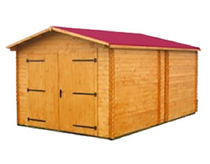 Garage simple en bois massif - 20,98 m² - Toit double pente - Porte battante - Dimensions 3,7 x 5,67 x 2,43 m_0
