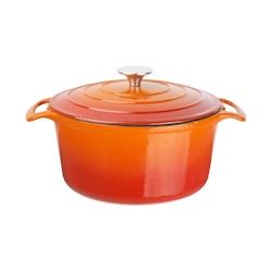 Grande cocotte ronde en fonte orange Vogue - EQGH303 - excellente rétention de chaleur et poignées en acier inoxydable_0