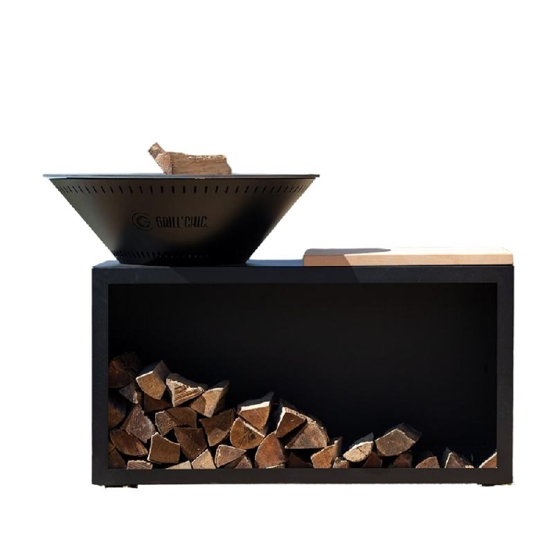 GRILLCHIC brasero traditionnel acier 83 noir double cuve - BRACDCTR_83_90_RAL9005_0