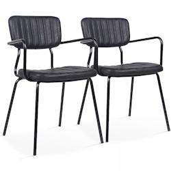 Oviala Business Lot de 2 chaises avec accoudoirs en textile enduit noir - noir textile 108246_0