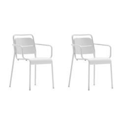 Lot de 2 chaises de jardin en métal avec accoudoirs Zown Alma blanc cassé pour extérieur - marron acier SP-SK014F002A-W_0