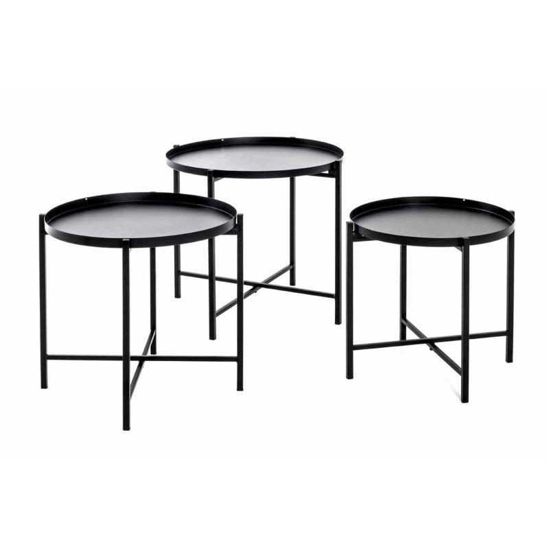 Lot de 3 tables basses design Kwami 48 cm noir - Paris Prix - Plateaux amovibles et style moderne_0