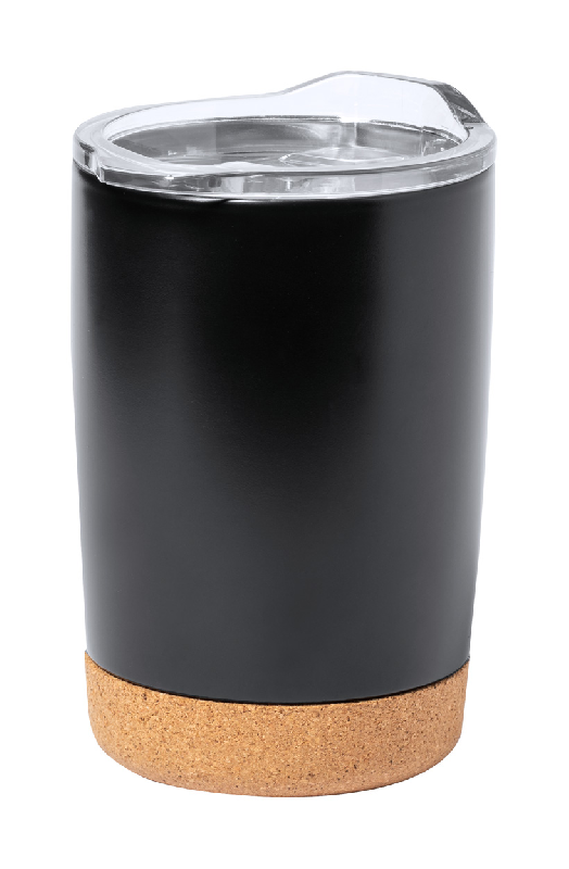 Mug thermos isotherme - double paroi en acier inoxydable, couvercle transparent et base en liège - 380 ml_0