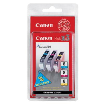 Pack 3 cartouches Canon CLI 8 couleurs pour imprimantes jet d'encre_0