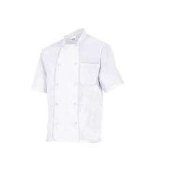 Veste de cuisine manches courtes Velilla blanche - T.64 - Polyester et coton - Col officier - Double boutonnage_0