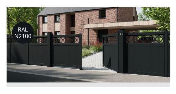 Alwena - clôture en aluminium semi-plein avec lames pleines 150mm et décor découpé au laser - Kostum_0