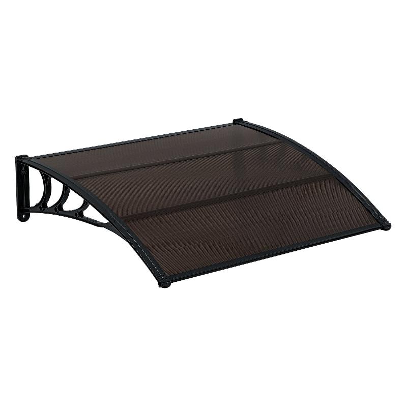 AUVENT DE PORTE D\'ENTRÉE MARQUISE D\'ACCUEIL RÉSISTANTE AUX INTEMPÉRIES ABS POLYCARBONATE ALUMINIUM 150 X 100 CM NOIR MARRON 03_0004669_0