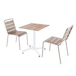 Oviala Business Ensemble table de terrasse stratifié chêne foncé et 2 chaises taupe - Oviala - gris métal 110658_0
