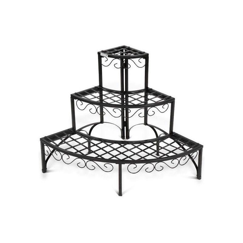 ESCALIER ÉTAGÈRE PORTE PLANTES D'ANGLE EN FER 3 NIVEAUX MÉTAL NOIR - HELLOSHOP26