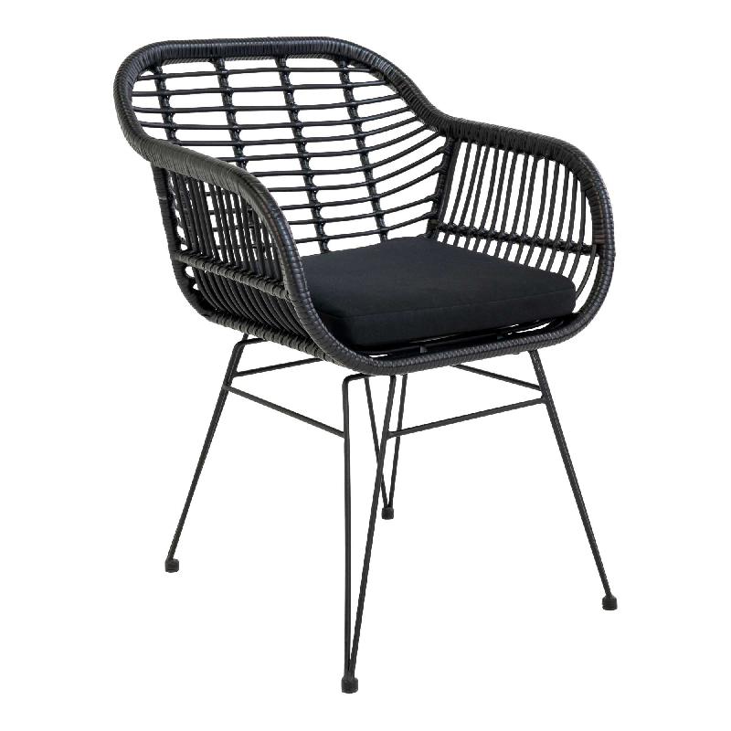 Fauteuil de terrasse Trieste imitation rotin noir - coussin - usage intérieur et extérieur - structure en métal_0