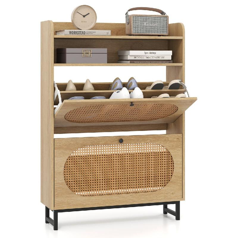 Helloshop26 - Étagère à chaussures avec tiroirs rabattables 80 x 24 x 115 cm rangement discret finition rustique en métal naturel 20_0014794 - mé_0