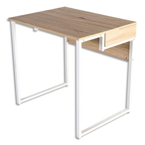 Bureau home-office Aladin - plateau chêne clair, structure acier blanche - Dimensions L80 x H75 x P60 cm_0