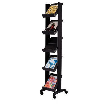 Présentoir mobile compact noir - 5 tablettes orientables et réglables - Structure métal et polystyrène_0
