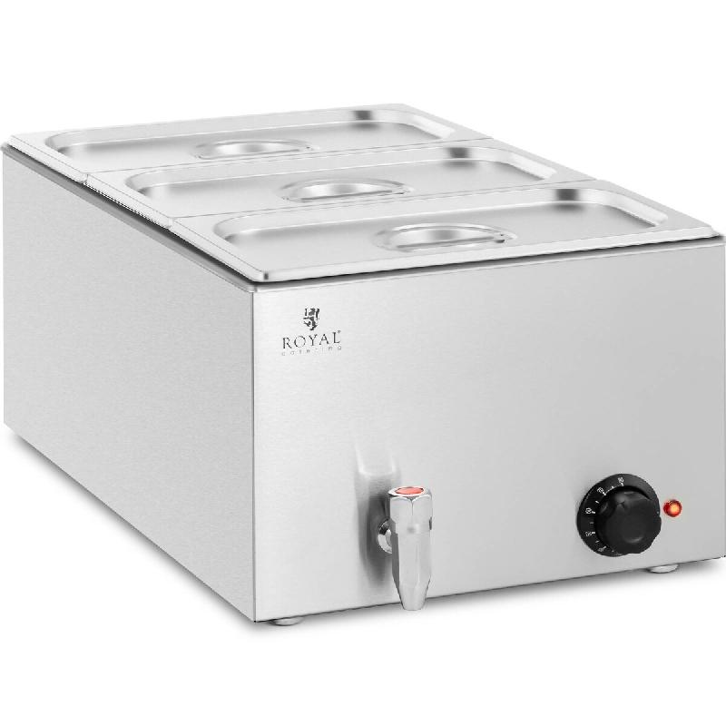 Royal Catering - Royal Catering RCBM_GN1/3 Bain-marie Chauffe-plat bain-marie Bain-marie professionnel 600 W 3 x GN 1/3 Robinet De Vidange - inox 4062_0