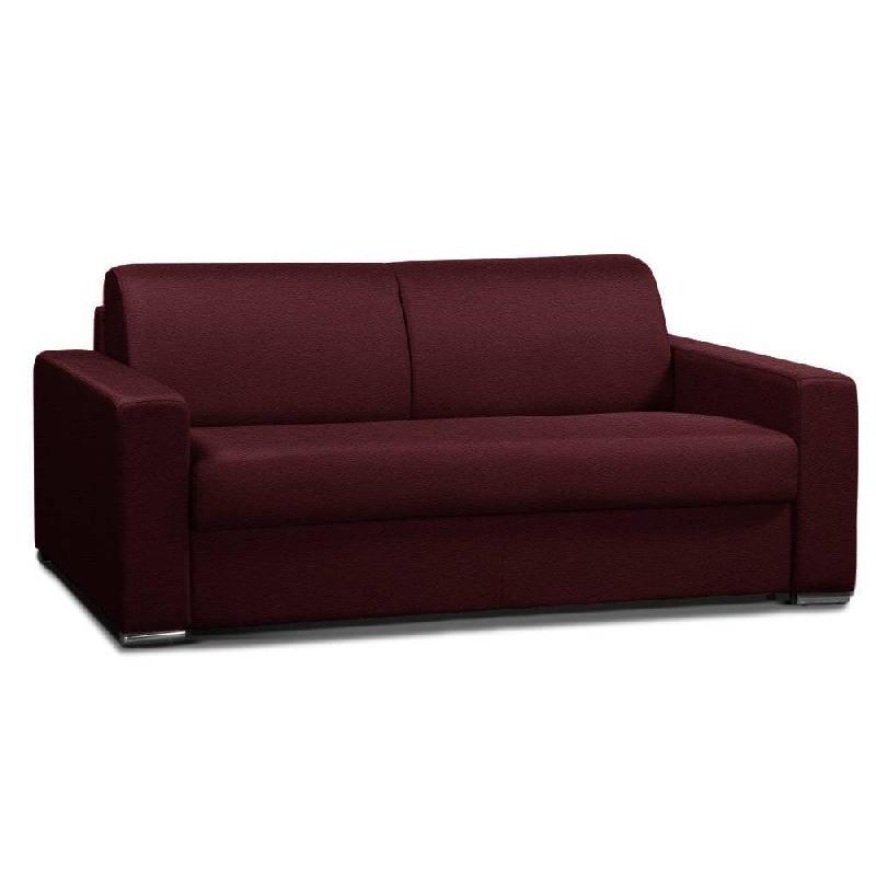 CANAPÉ CONVERTIBLE 3- ALLURE MATELAS MÉMORY  20CM  LATTES 160CM CUIR VACHETTE BORDEAUX_0