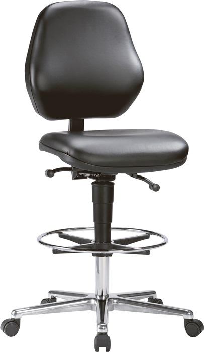 Chaise atelier pivotante Basic dossier à  contact permanent rembourrage simili cuir noir 650-910 mm BIMOS_0