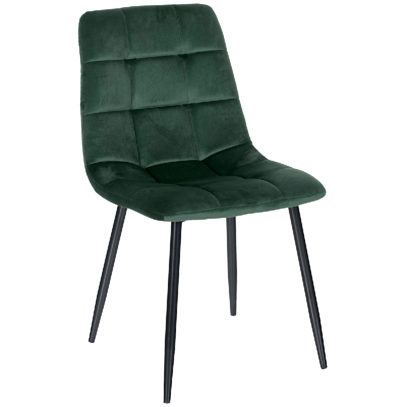 Décoshop26 - Chaise de salle à manger x1 coutures décoratives carrées en tissu velours vert et métal noir 10_0002129 - noir 3000250853804_0