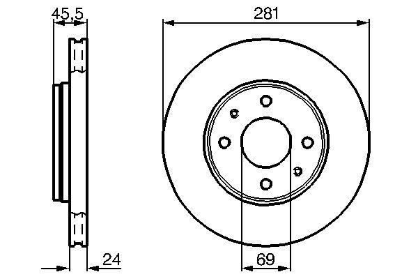 Disque de frein BOSCH 0986478493 - ventilé intérieur - boîte de 2 disques - 4 trous - épaisseur 24 mm_0