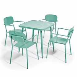 Oviala Business Ensemble table de jardin et 4 fauteuils en aluminium vert olive - Oviala - vert aluminium 108672_0
