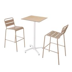 Oviala Business Ensemble table haute stratifié chêne et 2 chaises hautes taupe - gris 110518_0