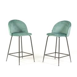RATTATAN Lot de 2 tabourets de bar en velours avec pieds en métal,h.65cm,pour bar,restaurant et cuisine,design élégant–Sara XL–Vert jade/Gris -_0