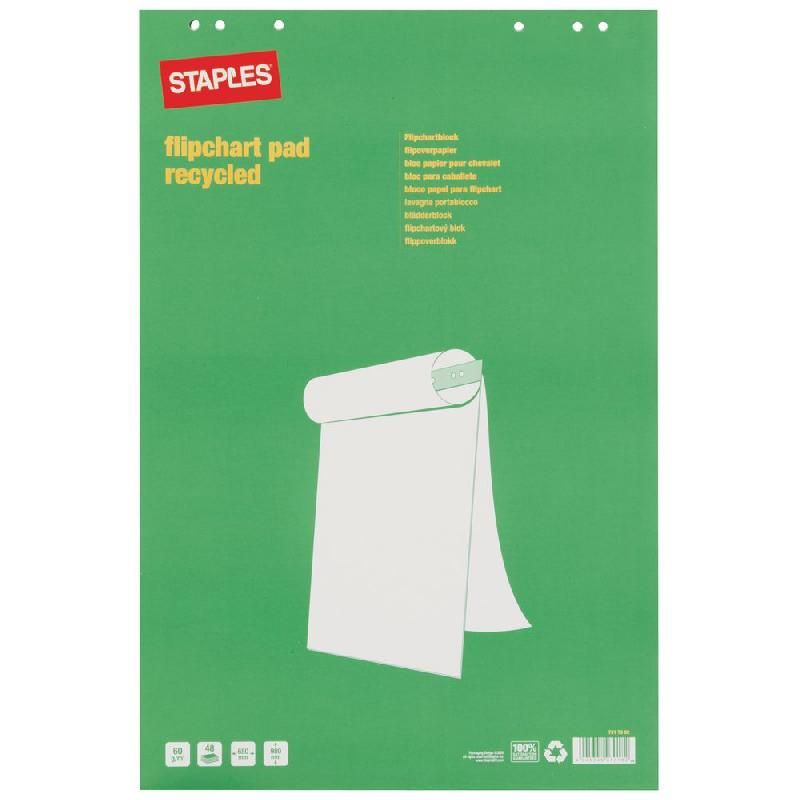 STAPLES BLOC DE 48 FEUILLES POUR CHEVALET  - PAPIER RECYCLÉ - FORMAT UNIVERSEL 65 X 100 CM (60 G) - COULEUR BLANC (PRIX À L'UNITÉ)