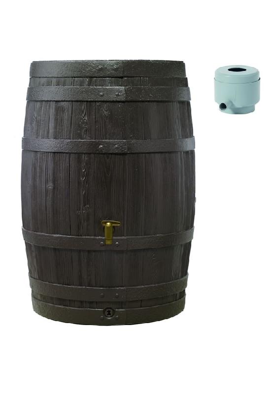 Tonneau Vino 250L brun - Robinet PE imitation laiton - Collecteur filtrant éco gris_0