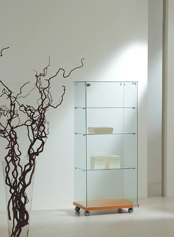 Vitrine d'exposition en verre trempé 6/14VA - cerisier - 60x40x140 cm avec serrure et 3 tablettes amovibles_0