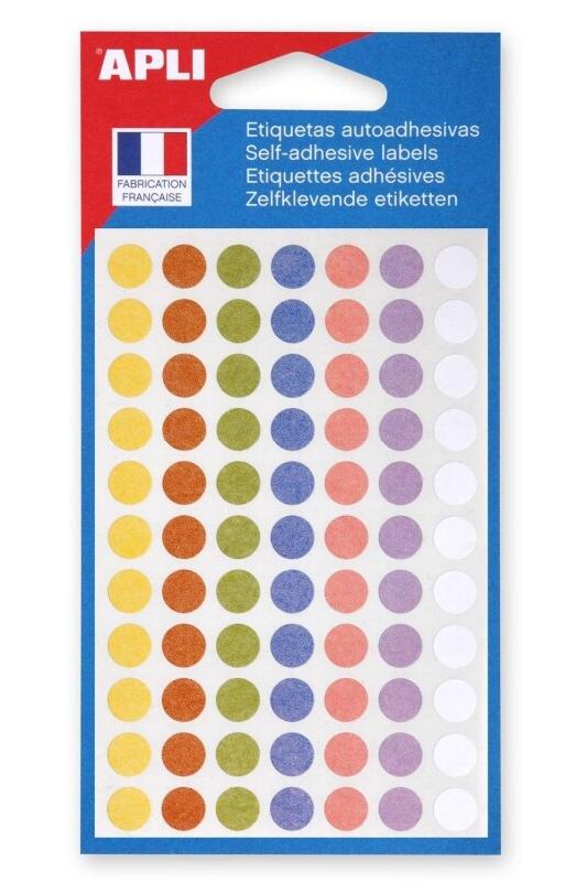 Apli Lot de 5 Etui de 385 pastilles adhésives col. Pastel assortis, diam. 8 mm (5 feuilles / cdt) - 3270241021479_0