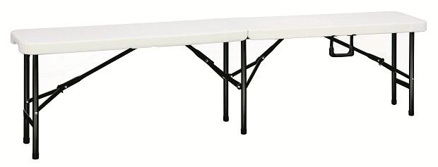 Banc pliant Segovilla - en polypropylène haute densité avec piètement en acier époxy noir - 183 x 25 cm_0
