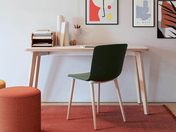 Bureau droit professionnel Timber - Bureau individuel avec coins arrondis - 140/160/180 x 80 cm - Plateau mélaminé 30 mm - Piètement bois en hêtre massif - Garanti 3 ans_0