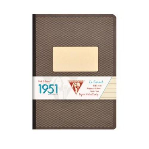 Clairefontaine Lot de 5 Carnet 1951 A5, 192p./96 feuilles 90 g/m² brochure dos toilé, coloris noir, ligné 8mm - 3329681952468_0