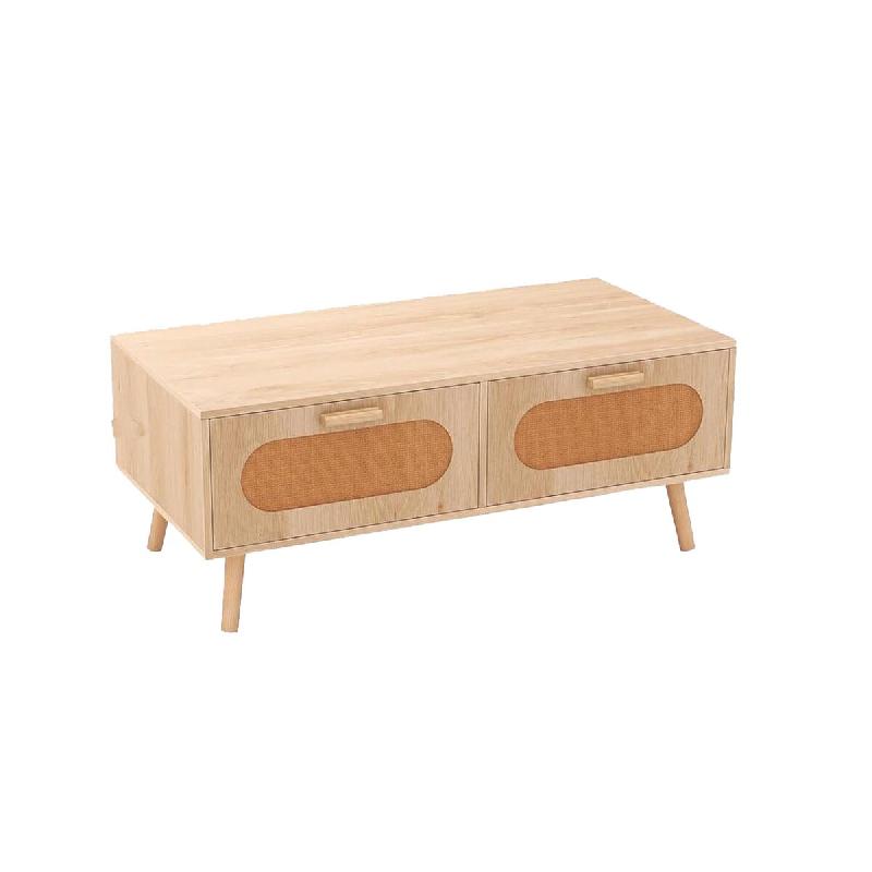 COSTWAY Table basse en rattan, table de salon avec 2 tiroirs et compartiment arrière, table basse avec jambes en bois massif - marron Bois massif VH3_0