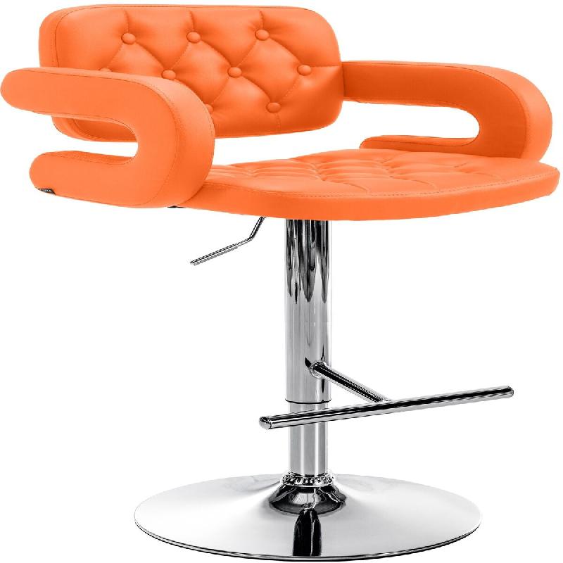 Décoshop26 - Tabouret de bar x1 design moderne assise capitonnée similicuir orange pied chromé 10_0005957 - 3000265317315_0