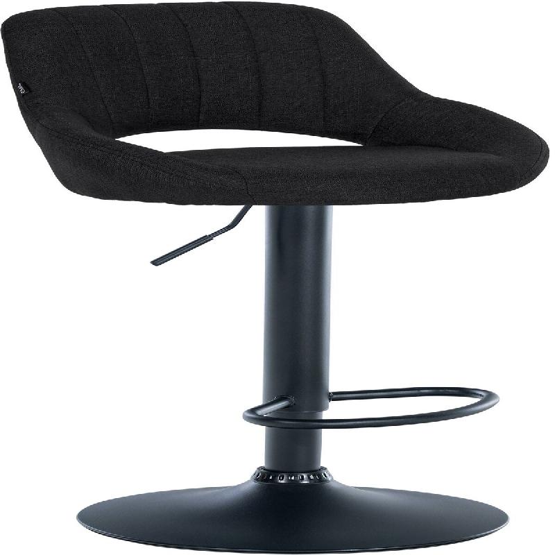 Décoshop26 - Tabouret de bar x1 réglable en hauteur en tissu noir dossier ajouré et pied métal noir 10_0005901 - noir métal 3000265288516_0
