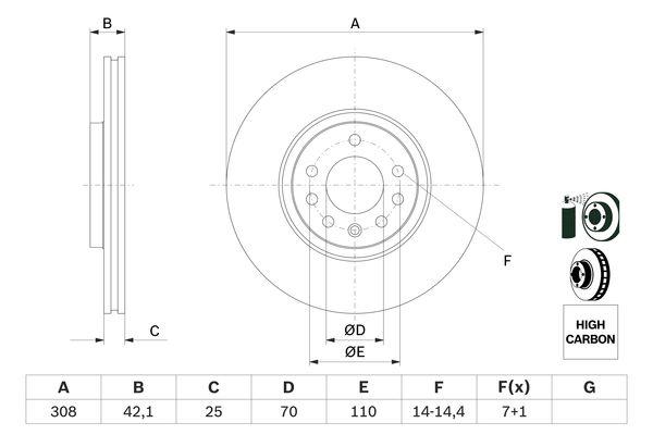 Disque de frein Bosch 0986479113 - ventilé - 5 trous - épaisseur 25 mm - côté avant_0