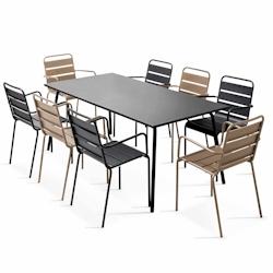 Oviala Business Ensemble table de jardin et 8 fauteuils en métal taupe et gris - gris acier 105077_0