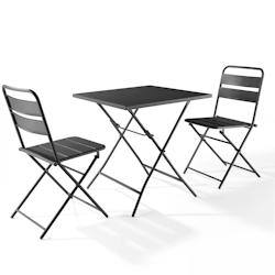 Oviala Business Ensemble table de jardin pliante et 2 chaises acier gris - Oviala - gris acier 106554_0