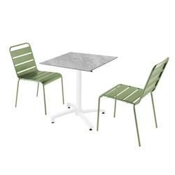 Oviala Business Ensemble table de terrasse stratifié marbre avec 2 chaises vert cactus - Oviala - vert métal 110782_0