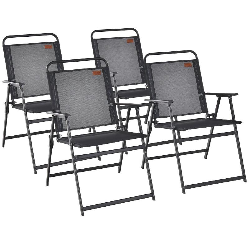 Helloshop26 - Lot de 4 chaises de jardin pliantes 55 x 68 x 84 cm confortables et légères moderne en métal noir 20_0019392 - noir 3000232914165_0