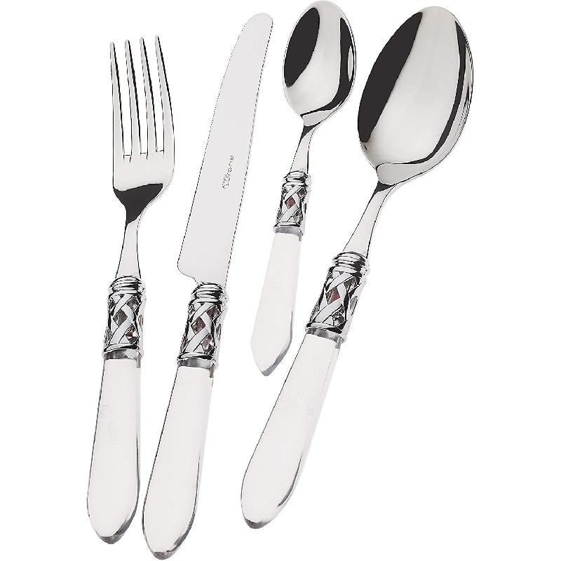 MÉNAGÈRE 24 PIÈCES ACIER INOXYDABLE 18/10 ANNEAU CHROMÉ - MANCHE TRANSPARENT - BUGATTI - ALADDIN