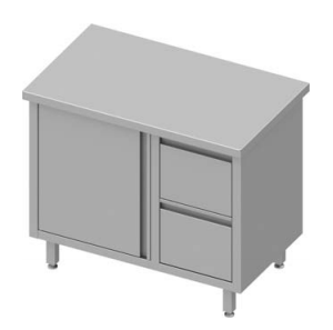 Meuble bas table de travail inox centrale avec deux tiroirs  à droite portes battantes 900x800x900 soudée - 932788090_0