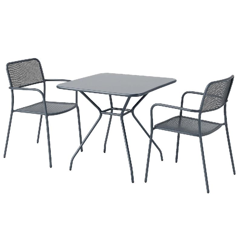 Oviala Business Ensemble table et 2 fauteuils de jardin gris anthracite - gris acier 114247_0