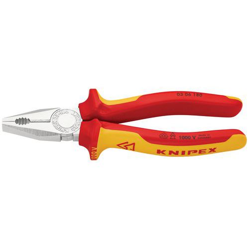 PINCE 180MM AVEC TRANCHANT - BI-MATIÈRE - CHROMÉE ISOLÉE 1000V - KNIPEX