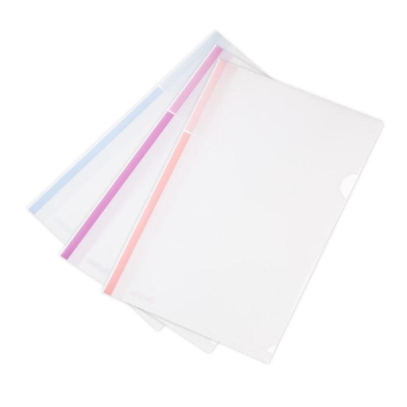 POCHETTES COIN TARIFOLD A4 POLYPROPYLENE BLANC BRILLANT SEMI-OPAQUE BORDS COULEUR ASSORTIS - LOT DE 12
