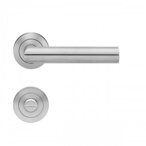 POIGNÉES DE PORTE SUR ROSACES RONDES SÉRIE ER18 RHODOS XL -INOX SATINÉ -CONDAMNATION KARCHER DESIGN