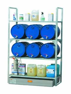 Rayonnage rétention 150 L - stockage 6 fûts 60 L horizontaux 1/1 + plan de pose_0